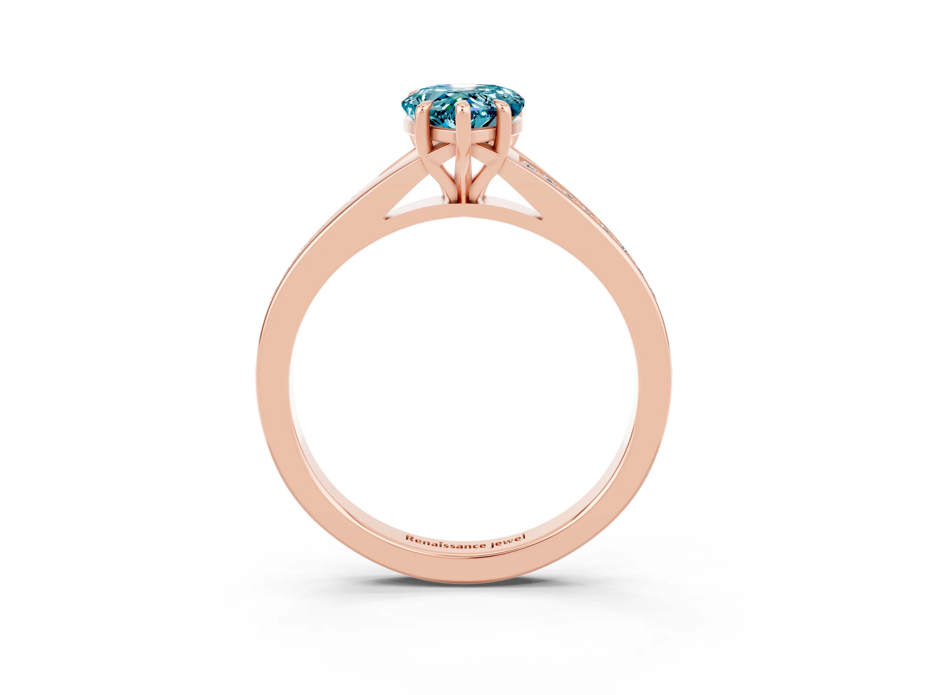 Rose gold Pear Cut Blue Topaz Solitaire Ring with Pavé Band and Prong Setting_3