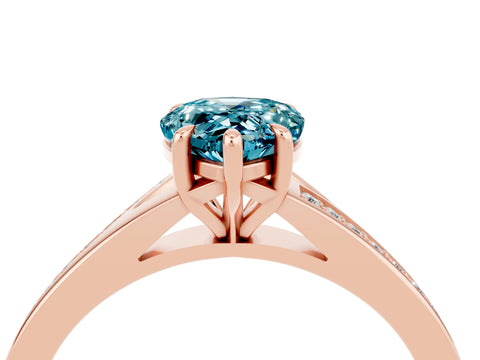 Rose gold Pear Cut Blue Topaz Solitaire Ring with Pavé Band and Prong Setting_4
