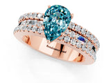 Rose gold Pear Cut Blue Topaz Solitaire Ring with Pavé and Channel Set Band_1
