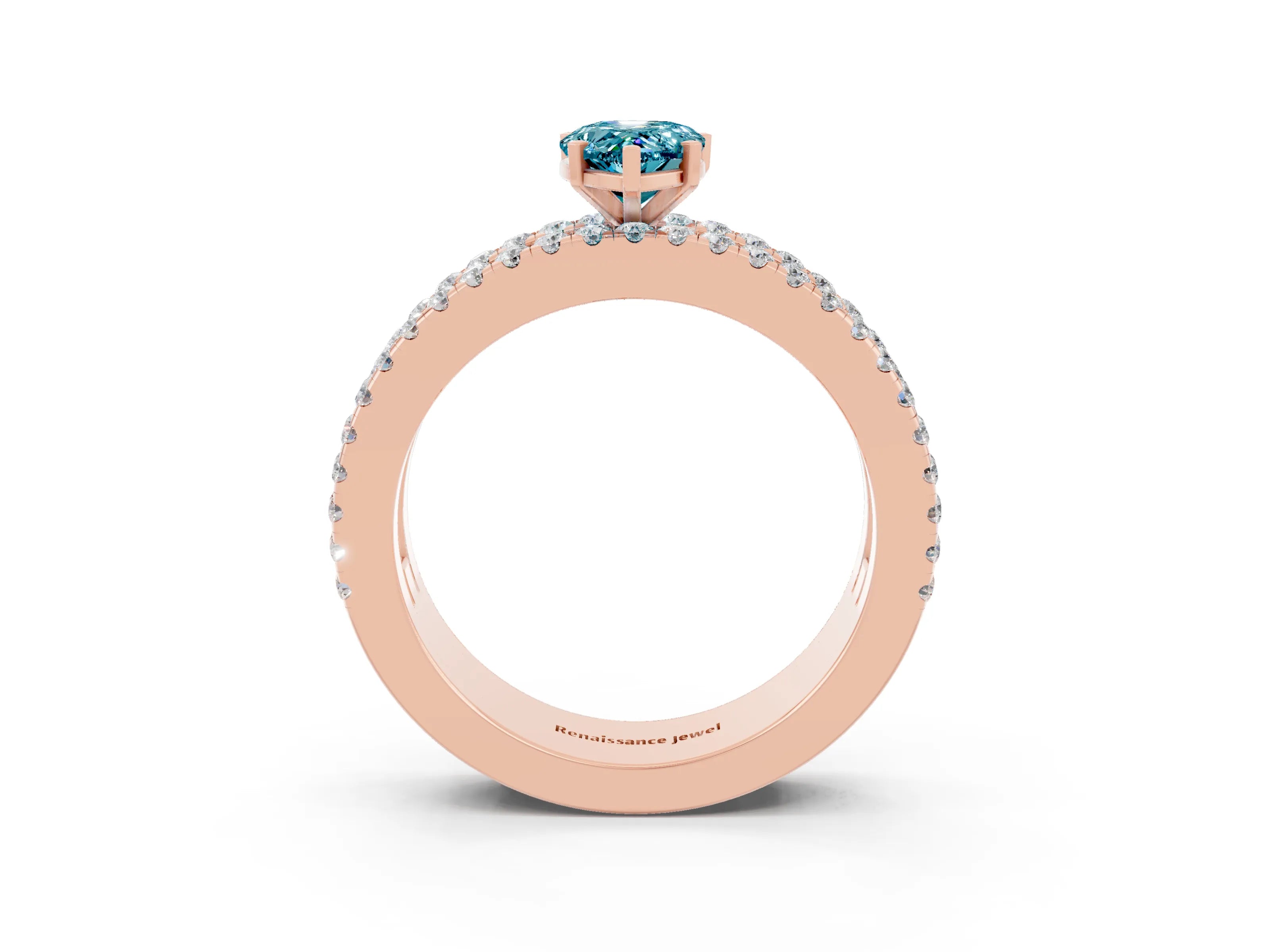 Rose gold Pear Cut Blue Topaz Solitaire Ring with Pavé and Channel Set Band_3