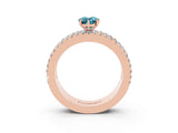 Rose gold Pear Cut Blue Topaz Solitaire Ring with Pavé and Channel Set Band_3