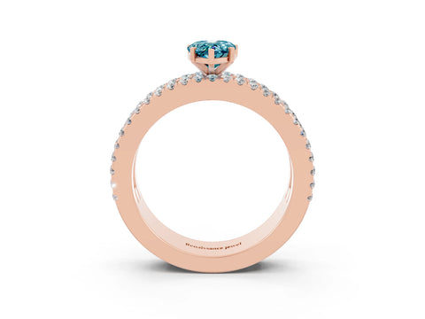 Rose gold Pear Cut Blue Topaz Solitaire Ring with Pavé and Channel Set Band_3