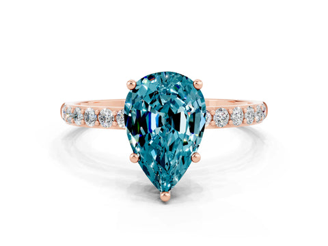 Rose gold Pear Cut Blue Topaz Solitaire Ring with Pave Band and Four Prong Setting_12