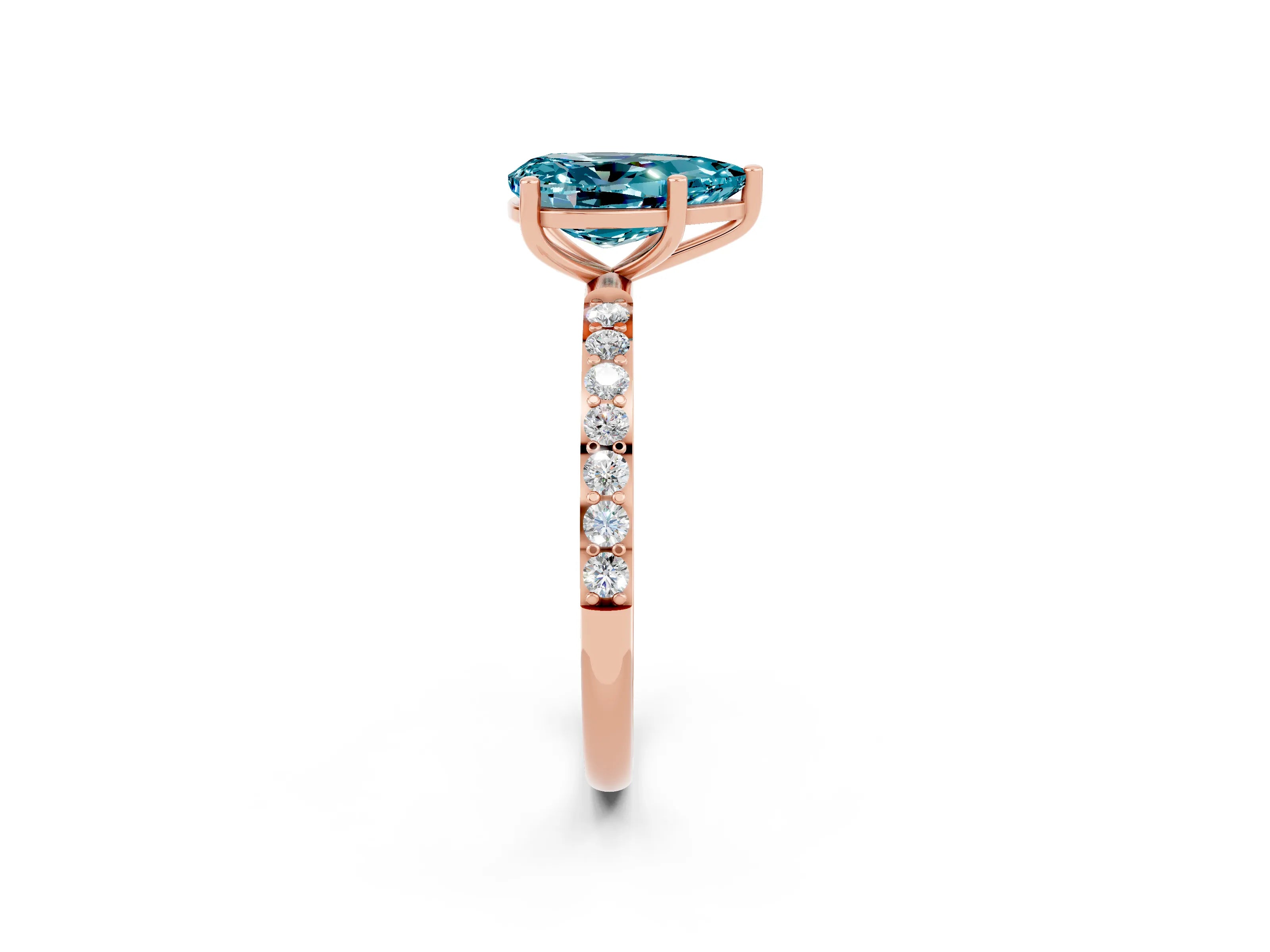 Rose gold Pear Cut Blue Topaz Solitaire Ring with Pave Band and Four Prong Setting_14