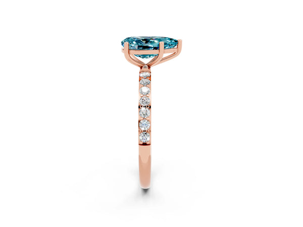 Rose gold Pear Cut Blue Topaz Solitaire Ring with Round  Pavé Band and Prong Setting