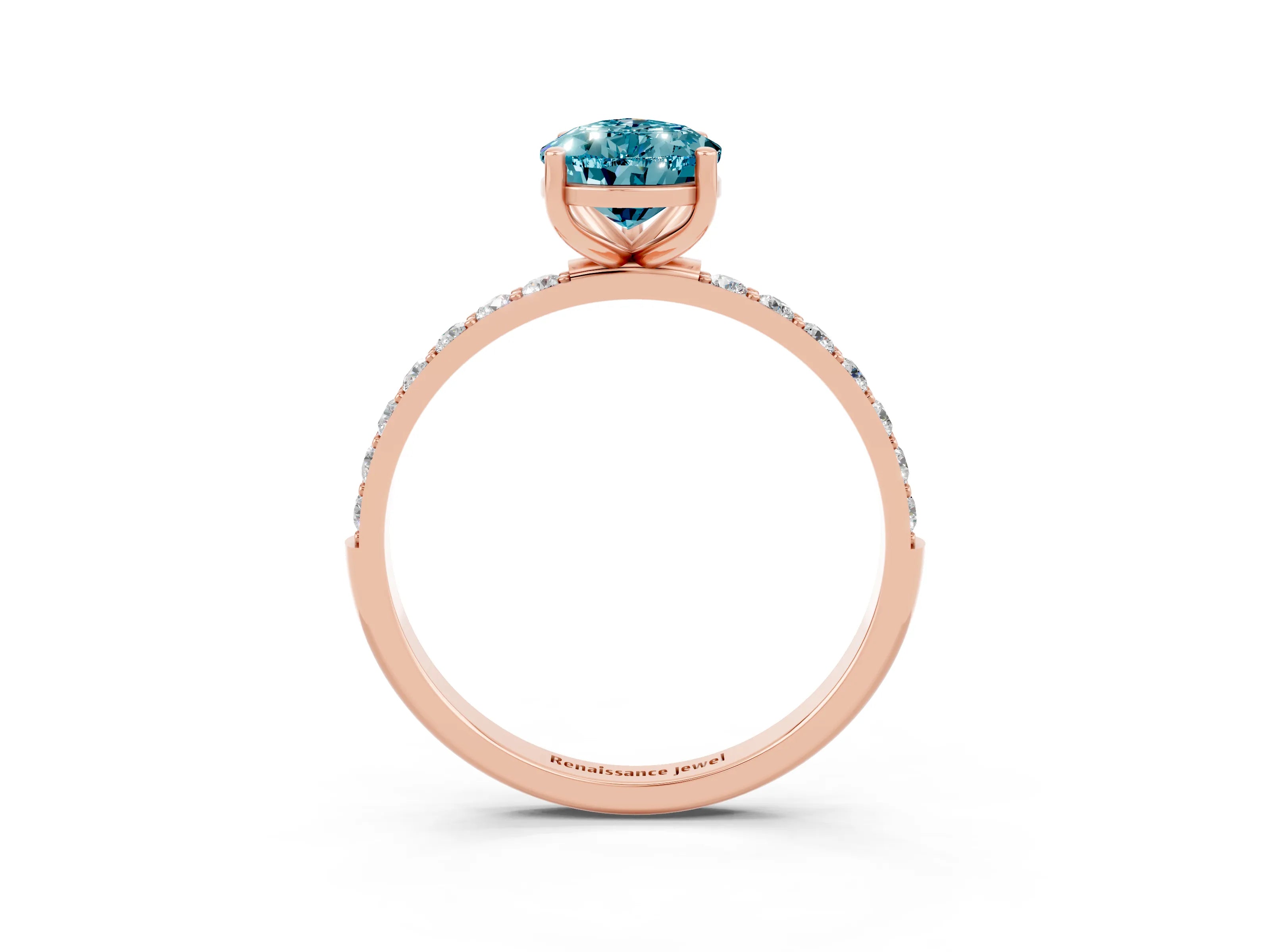 Rose gold Pear Cut Blue Topaz Solitaire Ring with Pave Band and Four Prong Setting_15
