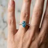 Rose gold Pear Cut Blue Topaz Solitaire Ring with Round  Pavé Band and Four-Prong Setting_42
