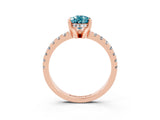 Rose gold Pear Cut Blue Topaz Solitaire Ring with Round  Pavé Band and Four-Prong Setting_47