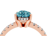 Rose gold Pear Cut Blue Topaz Solitaire Ring with Round  Pavé Band and Four-Prong Setting_48