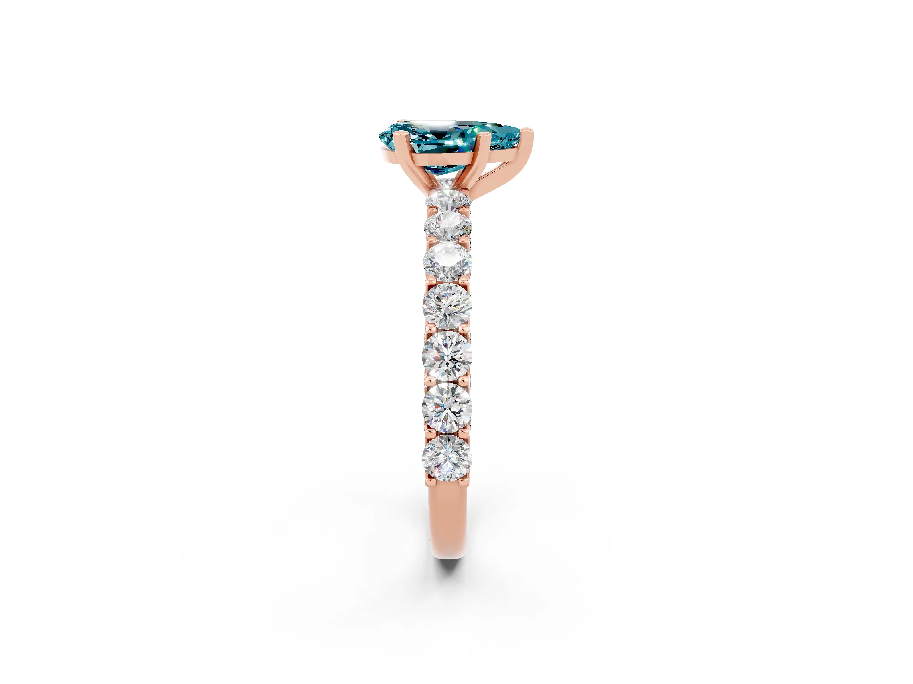 Rose gold Pear Cut Blue Topaz Solitaire Ring with Shared Prong Pavé Band and Four-Prong Setting_2