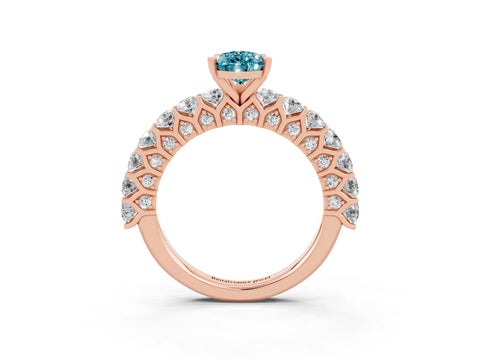 Rose gold Pear Cut Blue Topaz Solitaire Ring with Shared Prong Pavé Band and Four-Prong Setting_3