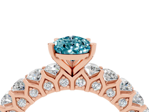 Rose gold Pear Cut Blue Topaz Solitaire Ring with Shared Prong Pavé Band and Four-Prong Setting_4