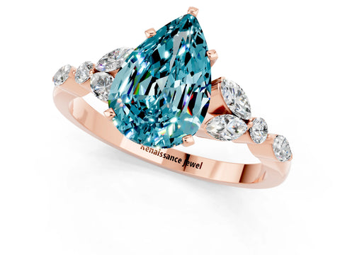 Rose gold Pear Cut Blue Topaz Solitaire Ring with Side Stones and Four-Prong Setting_13