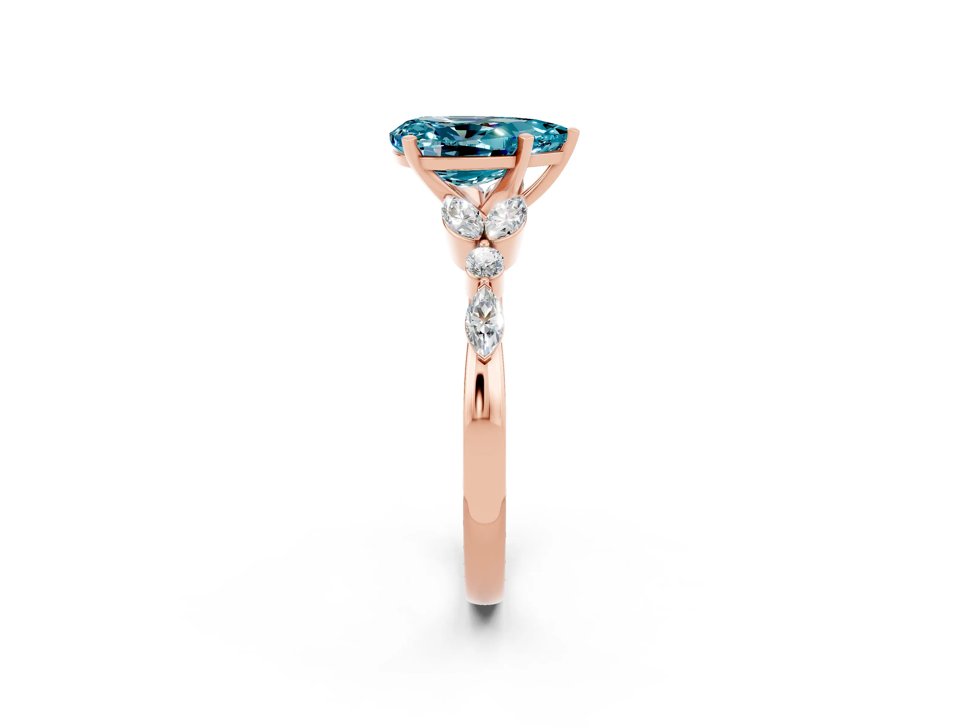 Rose gold Pear Cut Blue Topaz Solitaire Ring with Side Stones and Four-Prong Setting_14