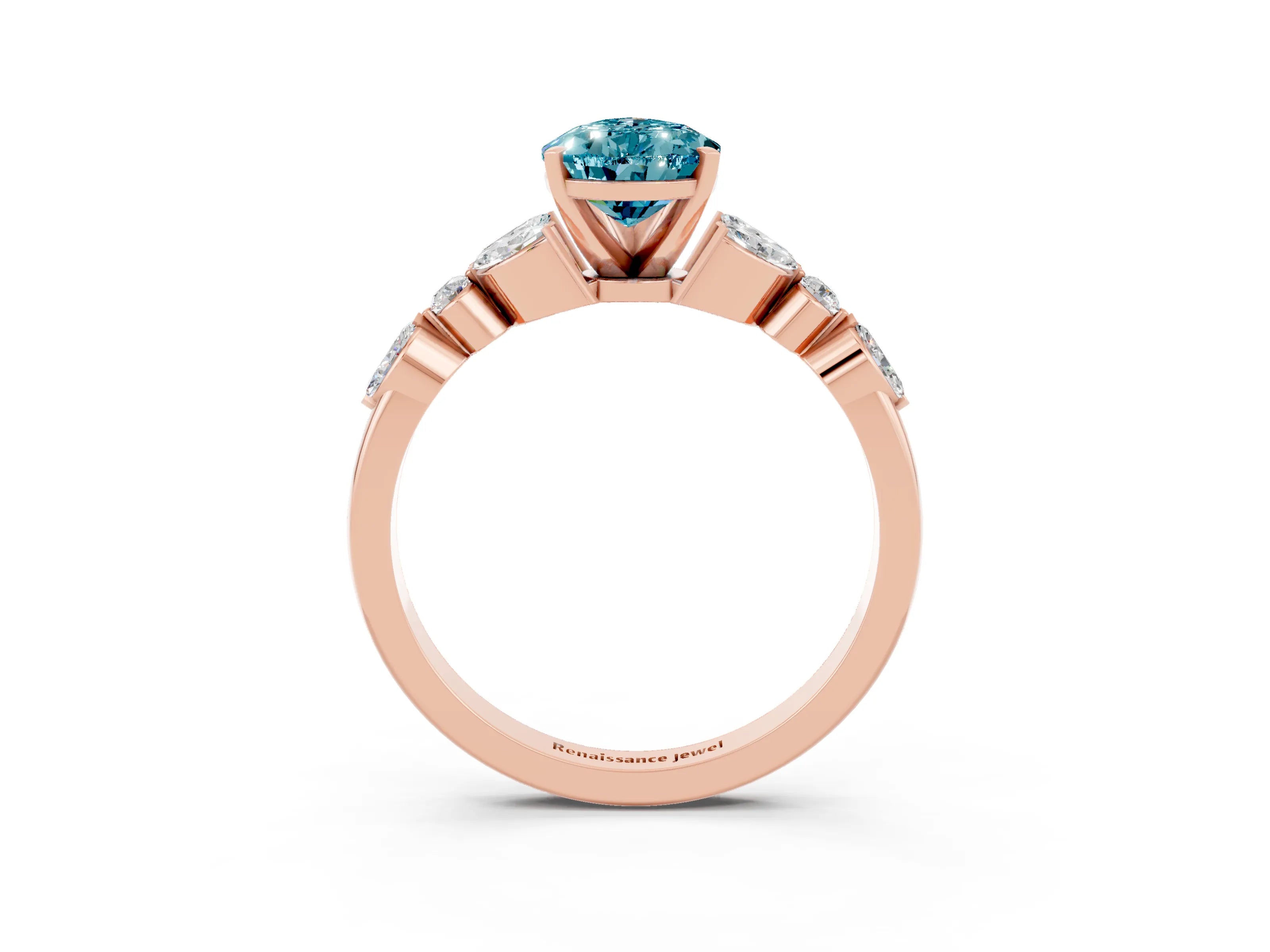 Rose gold Pear Cut Blue Topaz Solitaire Ring with Side Stones and Four-Prong Setting_15