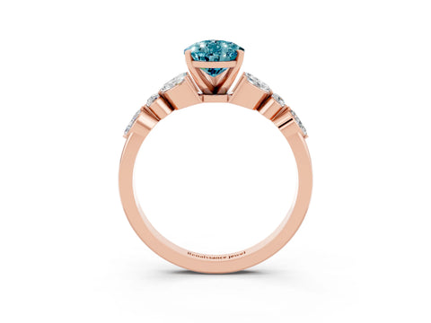 Rose gold Pear Cut Blue Topaz Solitaire Ring with Side Stones and Four-Prong Setting_15