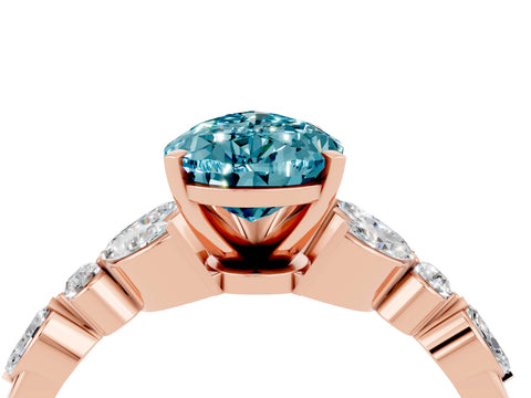 Rose gold Pear Cut Blue Topaz Solitaire Ring with Side Stones and Four-Prong Setting_16
