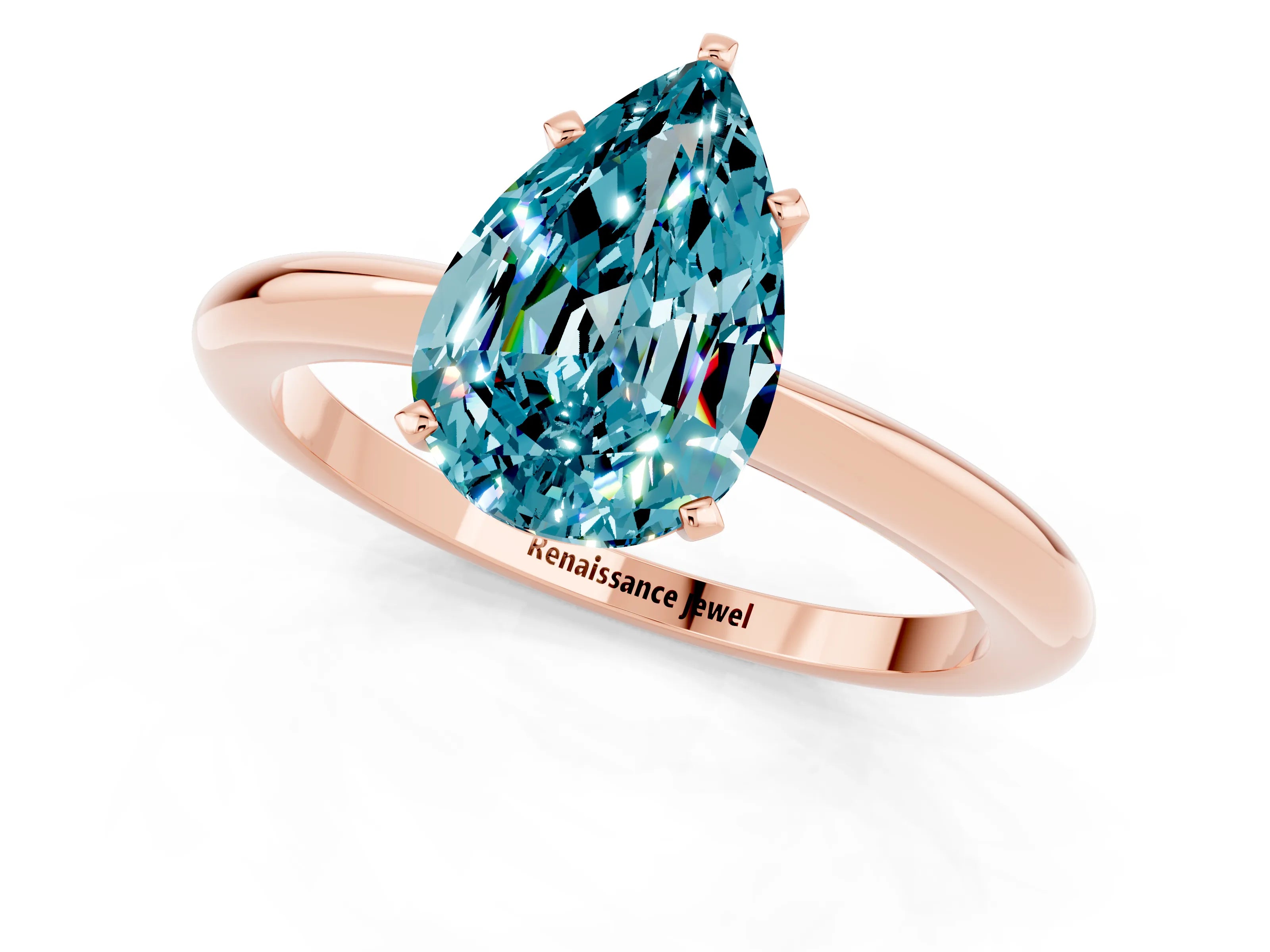 Rose gold Pear Cut Blue Topaz Solitaire Ring with Six-Prong Setting and Classic Band_1