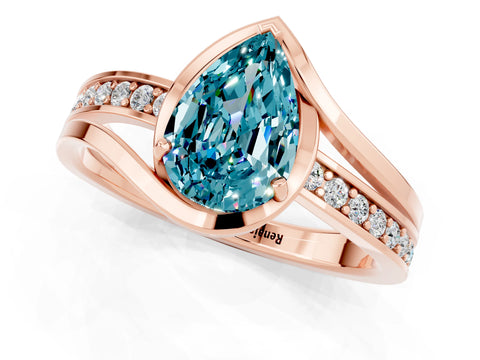 Rose gold Pear Cut Blue Topaz Solitaire Ring with Split Shank and Prong Setting_1