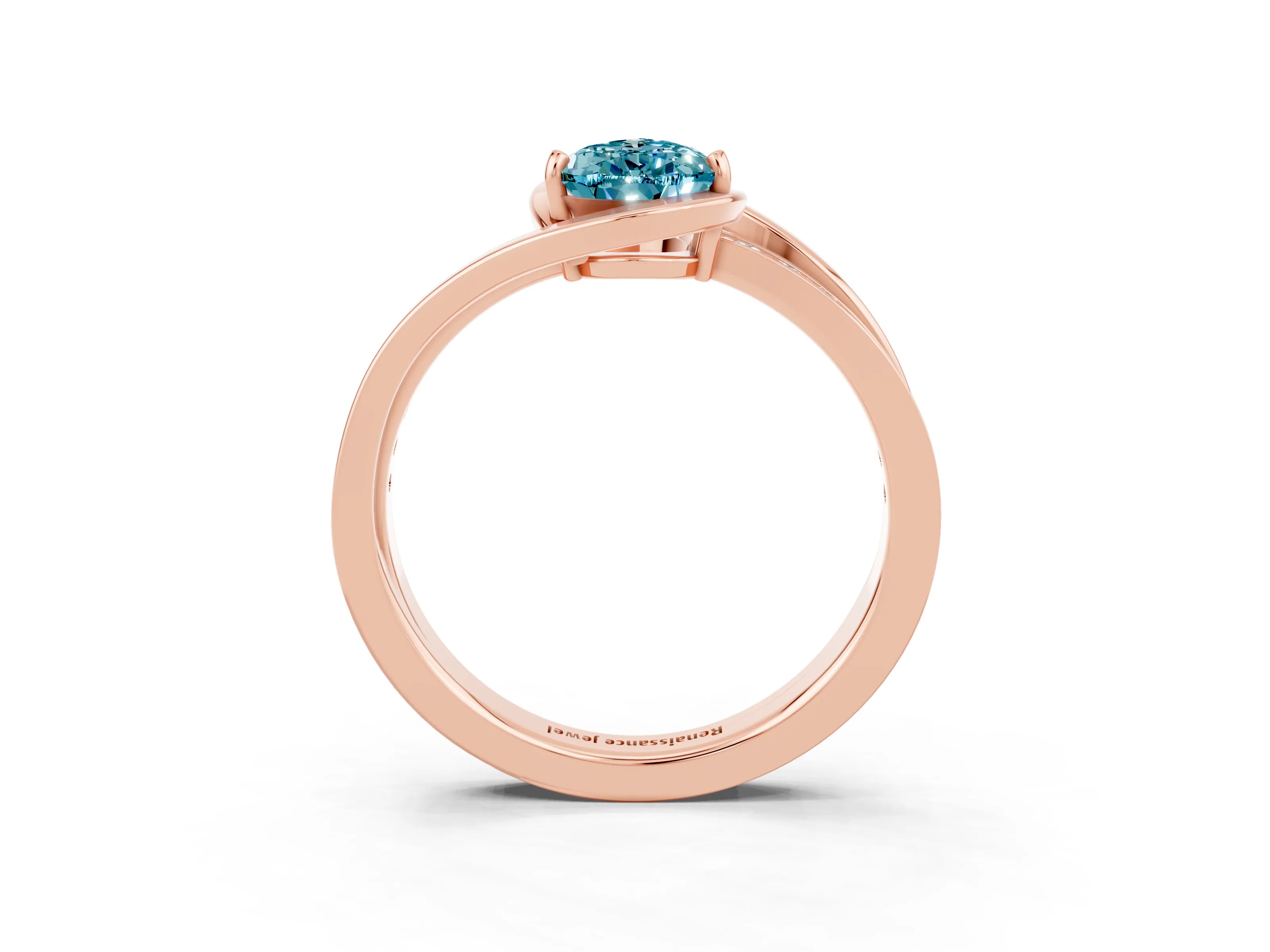 Rose gold Pear Cut Blue Topaz Solitaire Ring with Split Shank and Prong Setting_3