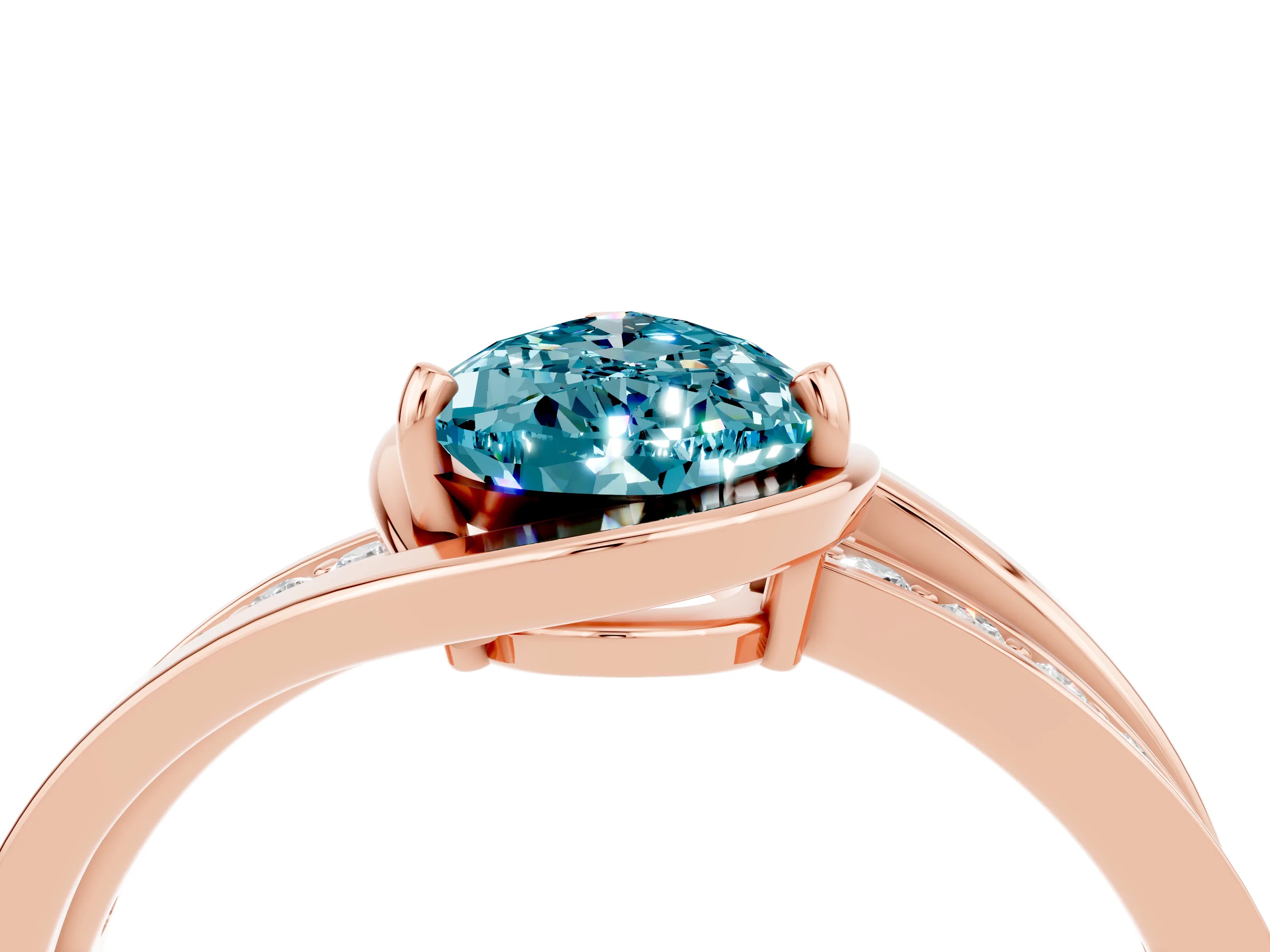 Rose gold Pear Cut Blue Topaz Solitaire Ring with Split Shank and Prong Setting_4