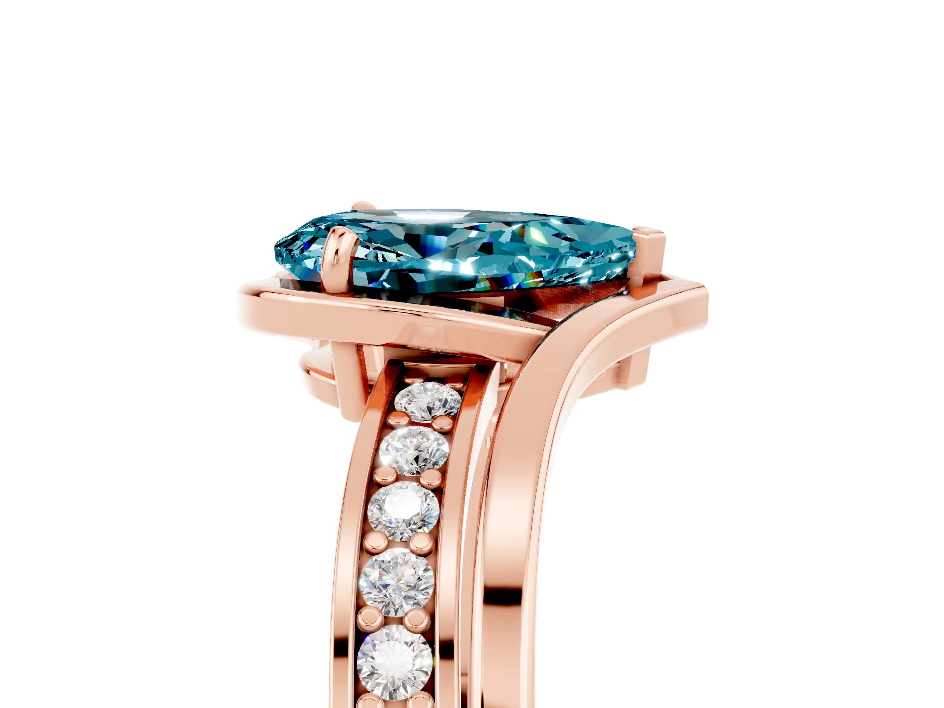 Rose gold Pear Cut Blue Topaz Solitaire Ring with Split Shank and Prong Setting_5
