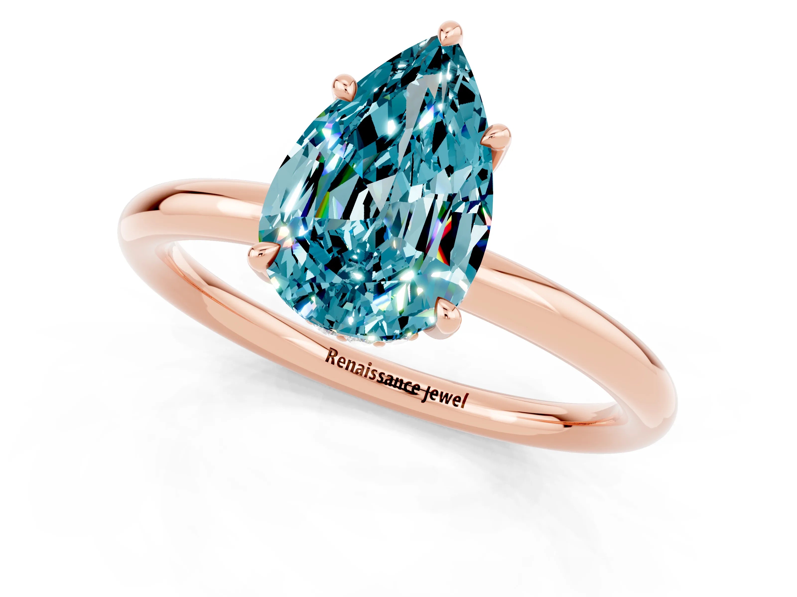 Rose gold Pear Cut Blue Topaz Solitaire Ring with Thin Band and Four-Prong Setting_13