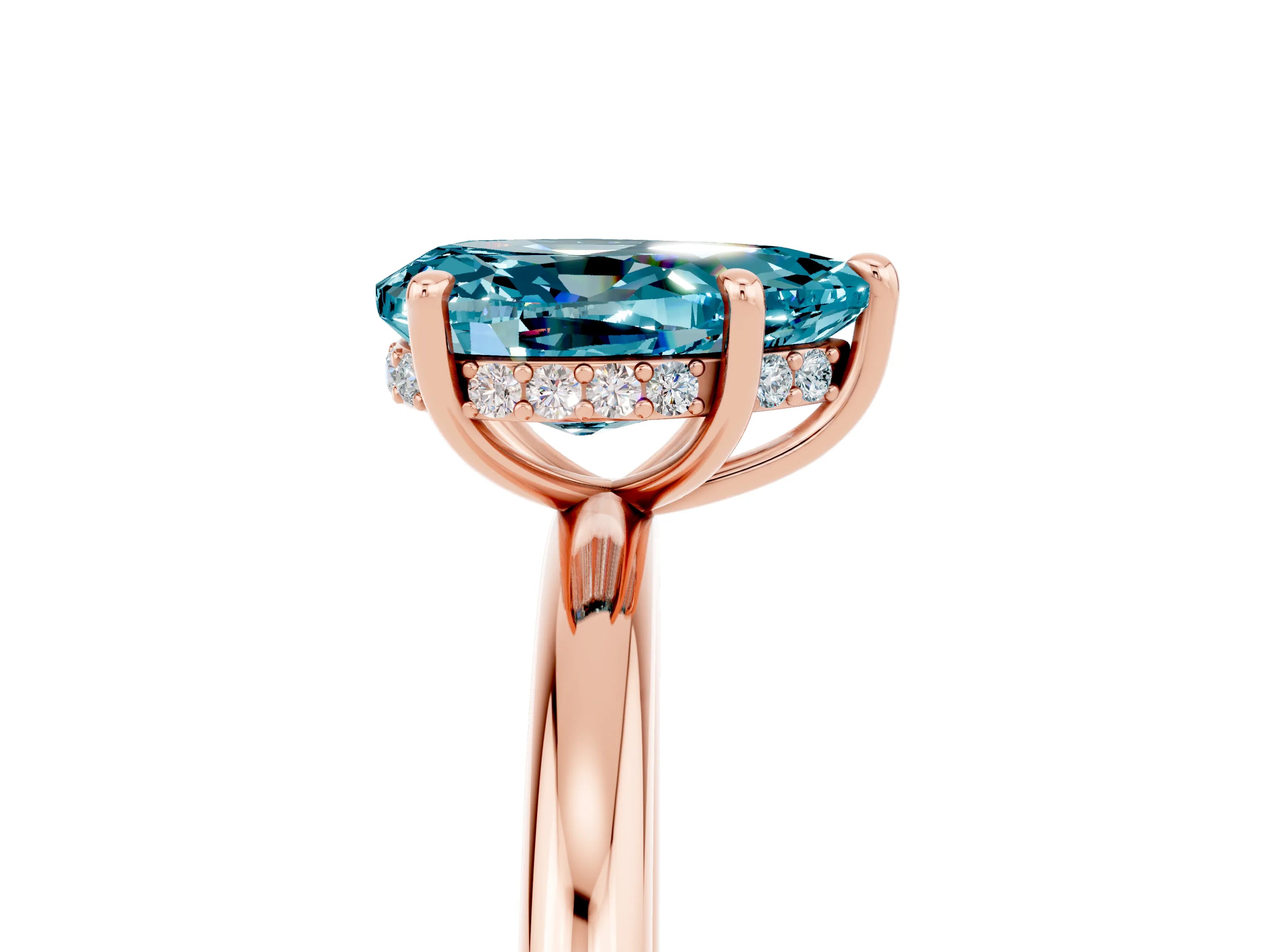 Rose gold Pear Cut Blue Topaz Solitaire Ring with Thin Band and Four-Prong Setting_17