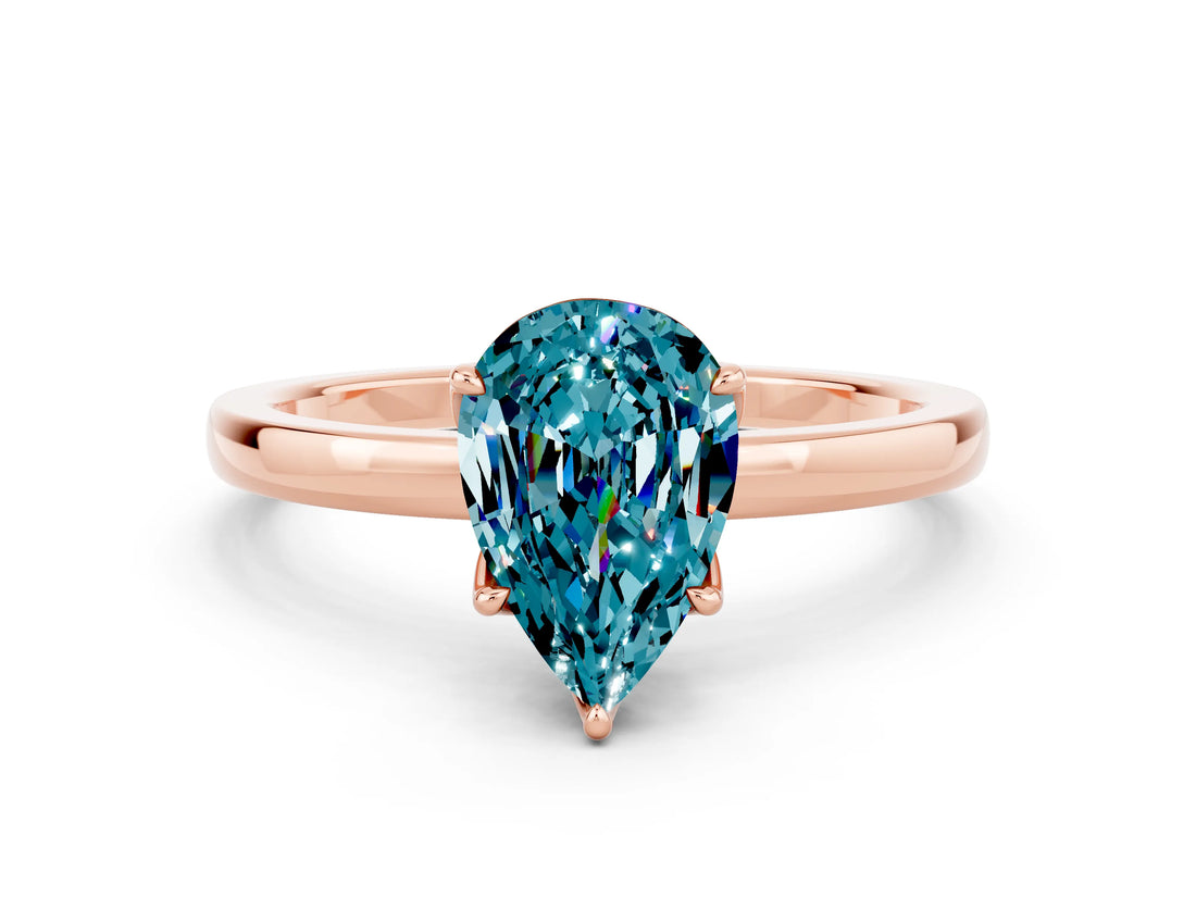 Rose gold Pear Cut Blue Topaz Solitaire Ring with Thin Band and Prong Setting_12