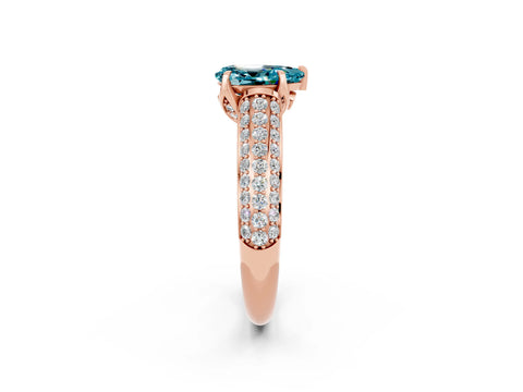 Rose gold Pear Cut Blue Topaz Solitaire Ring with Three-Row Pavé Band and Four-Prong Setting_14