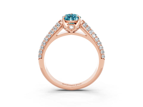 Rose gold Pear Cut Blue Topaz Solitaire Ring with Three-Row Pavé Band and Four-Prong Setting_15