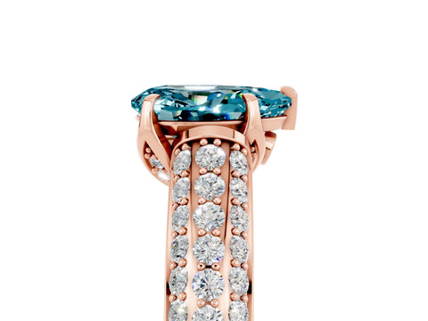 Rose gold Pear Cut Blue Topaz Solitaire Ring with Three-Row Pavé Band and Four-Prong Setting_17