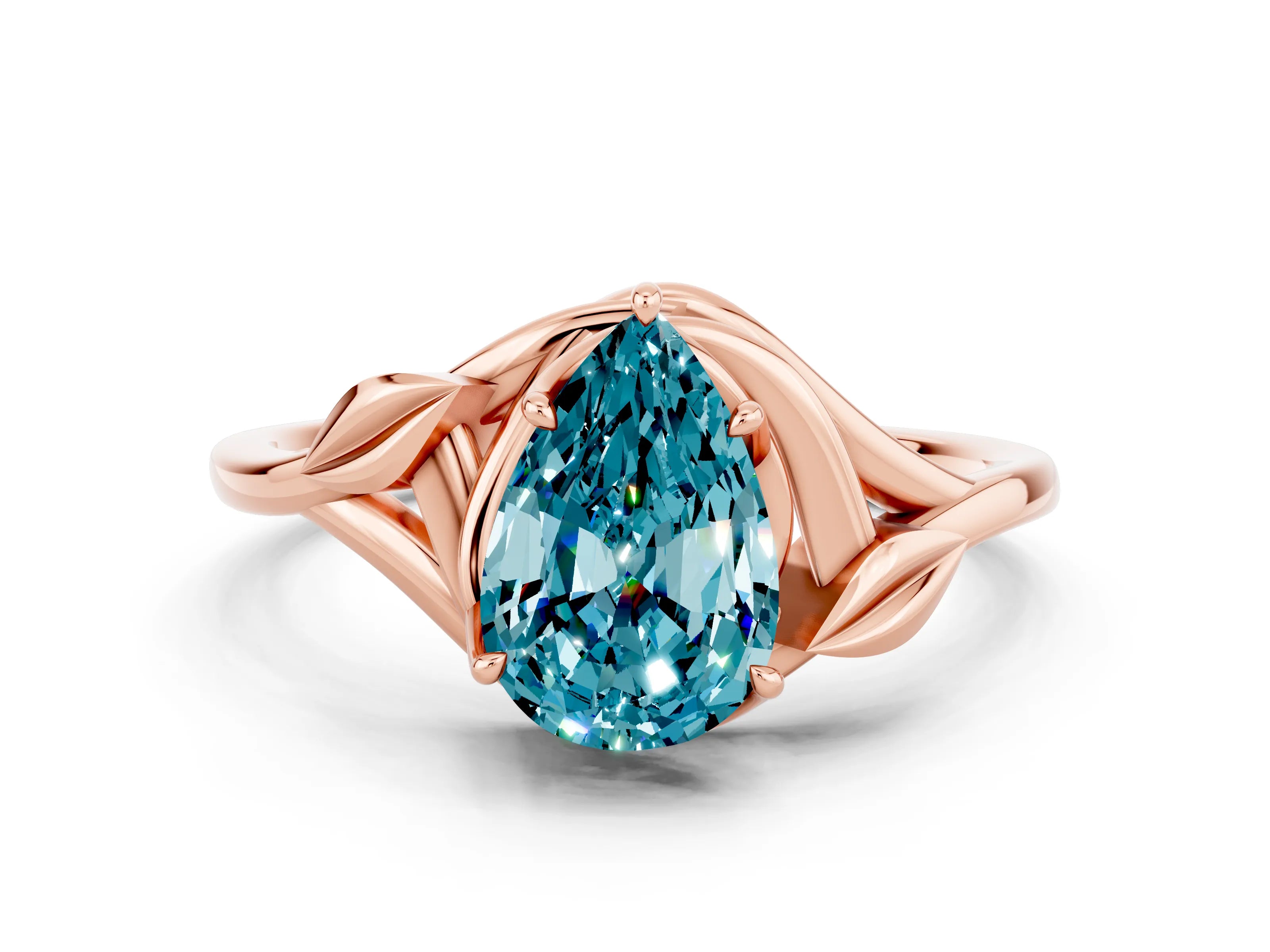 Rose gold Pear Cut Blue Topaz Solitaire Ring with Twist Band and Four-Prong Setting_24