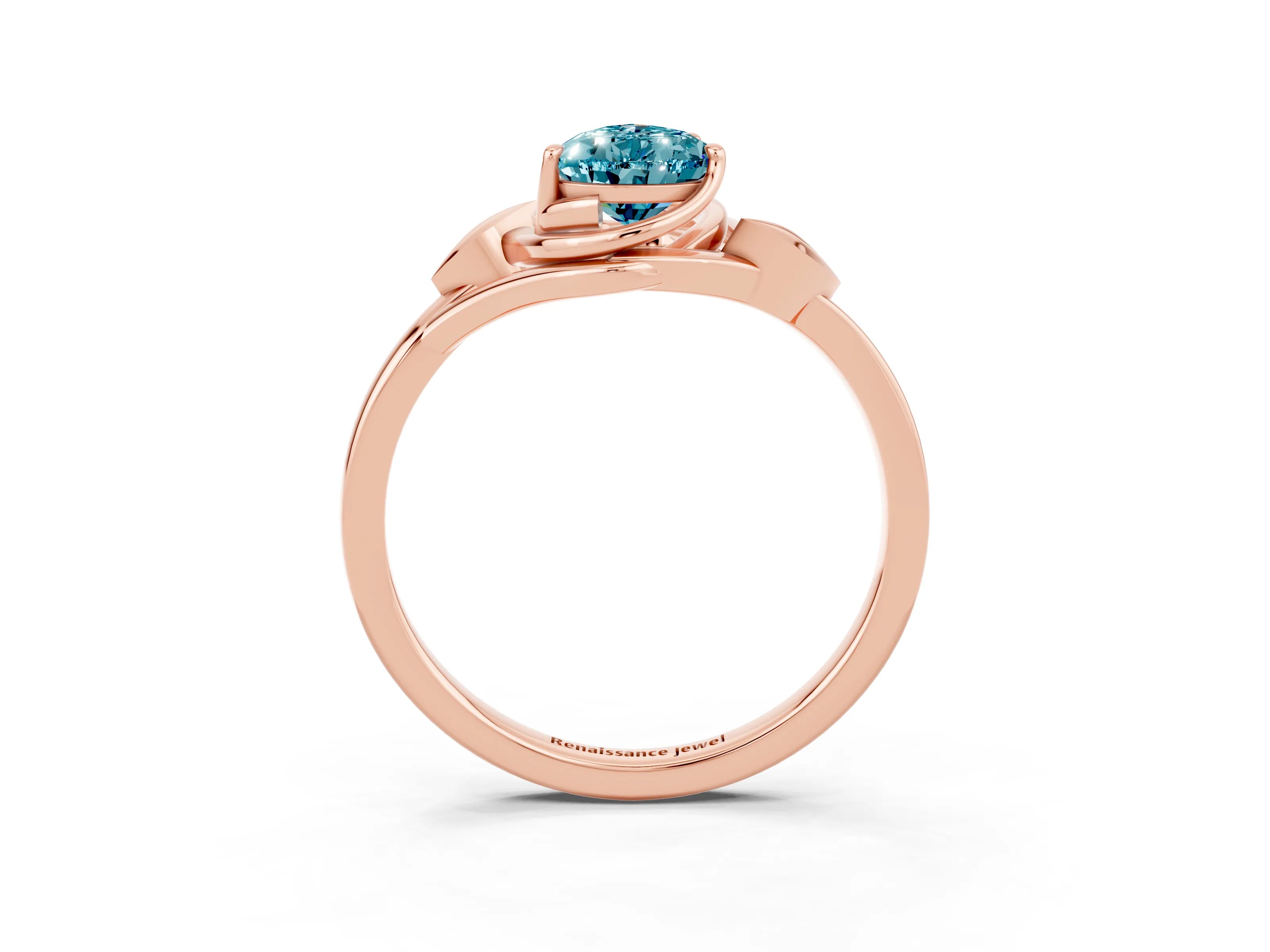 Rose gold Pear Cut Blue Topaz Solitaire Ring with Twist Band and Four-Prong Setting_27