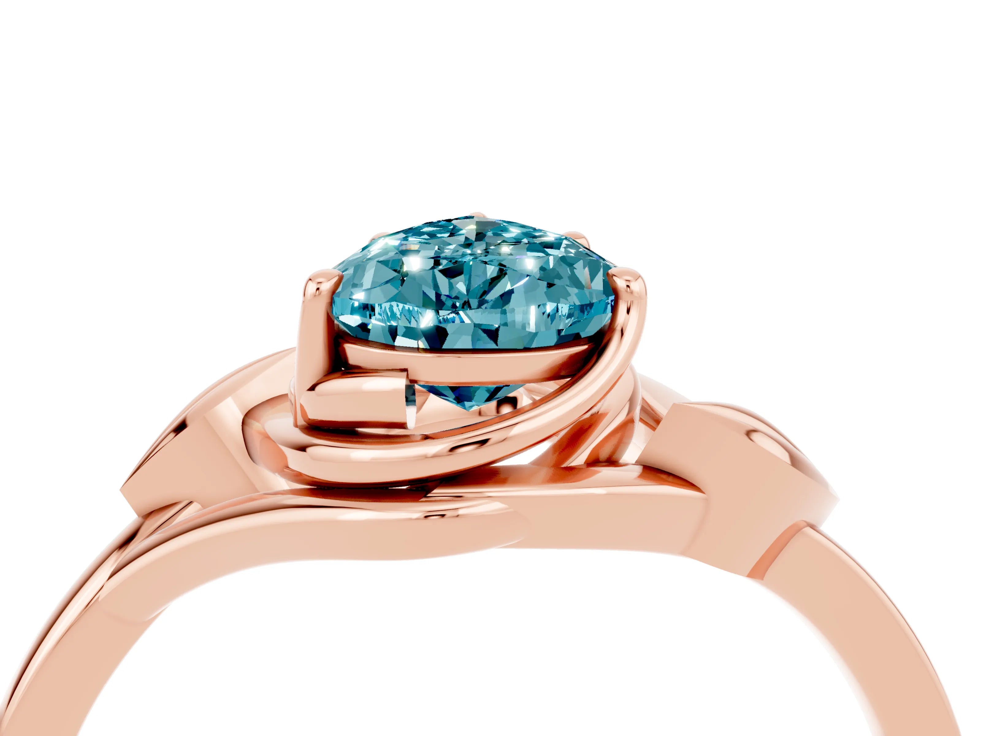 Rose gold Pear Cut Blue Topaz Solitaire Ring with Twist Band and Four-Prong Setting_28