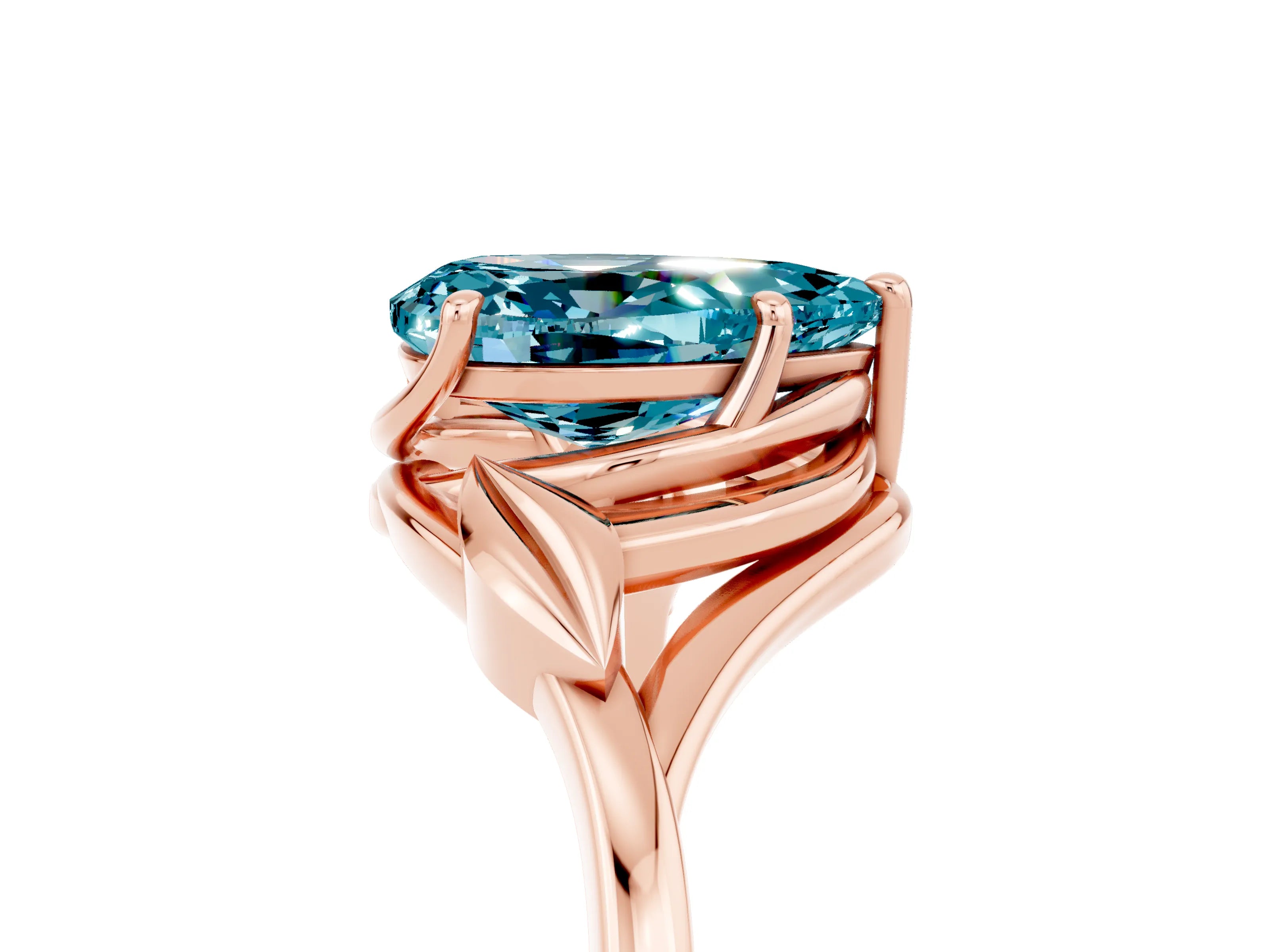 Rose gold Pear Cut Blue Topaz Solitaire Ring with Twist Band and Four-Prong Setting_29