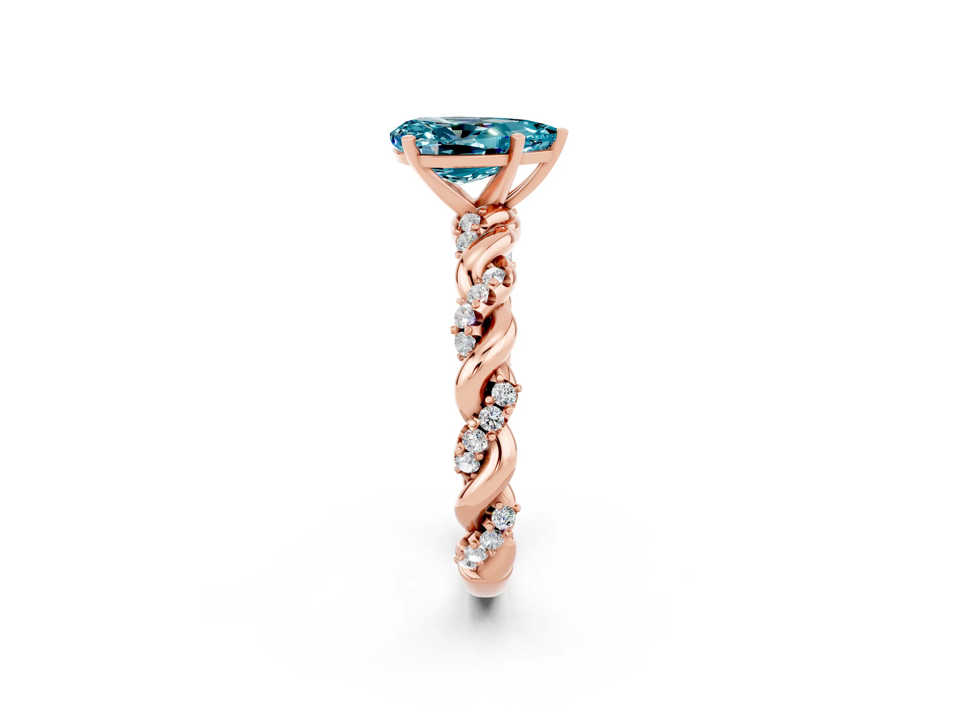 Rose gold Pear Cut Blue Topaz Solitaire Ring with Twisted Band and Pavé Accents_2