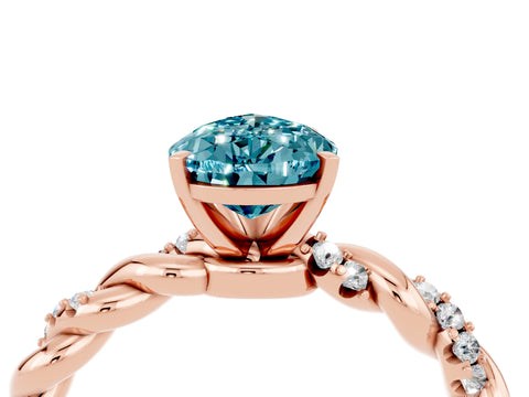 Rose gold Pear Cut Blue Topaz Solitaire Ring with Twisted Band and Pavé Accents_4