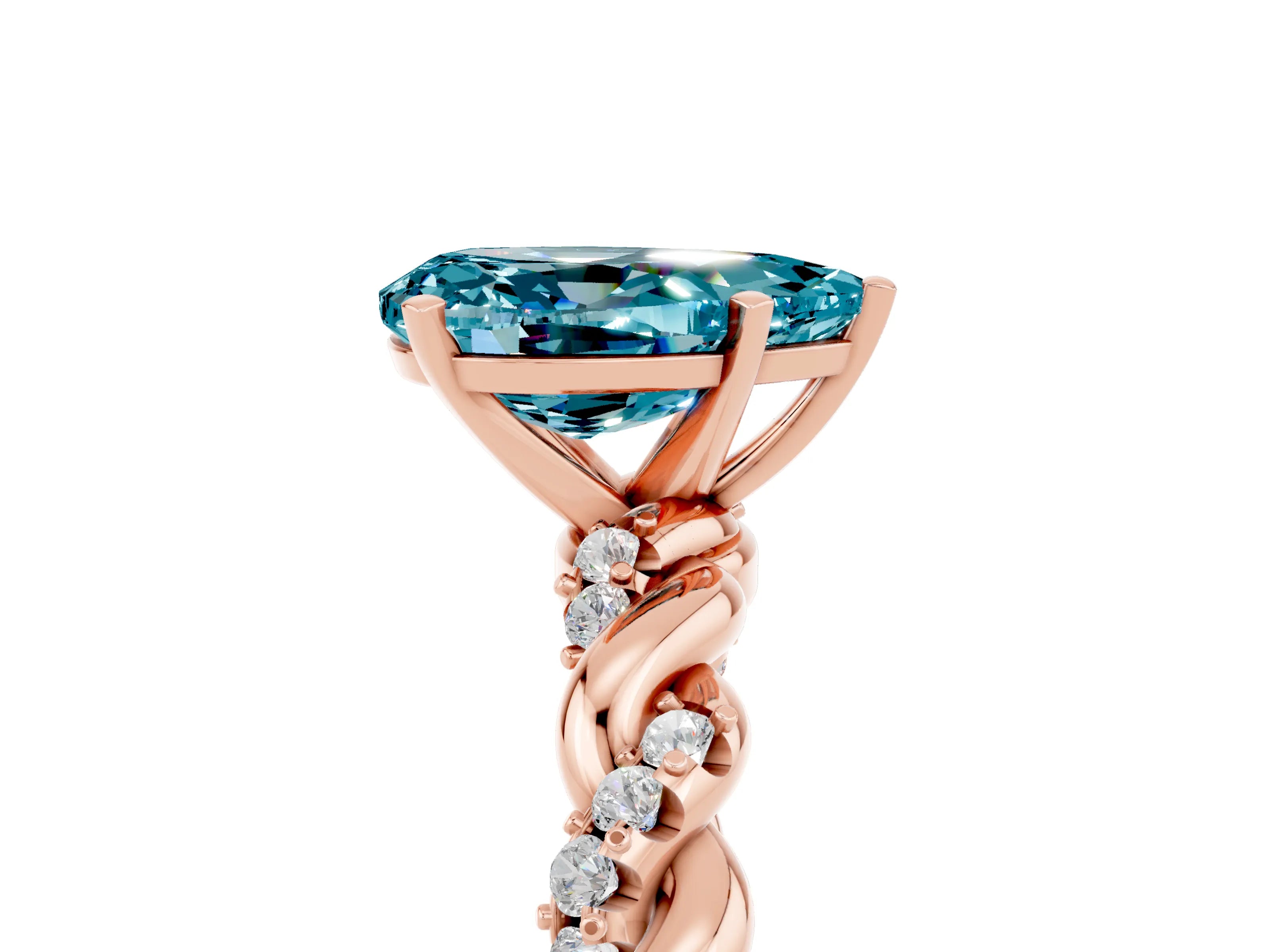 Rose gold Pear Cut Blue Topaz Solitaire Ring with Twisted Band and Pavé Accents_5
