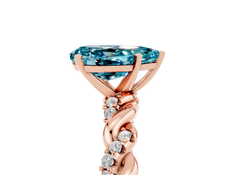 Rose gold Pear Cut Blue Topaz Solitaire Ring with Twisted Band and Pavé Accents_5