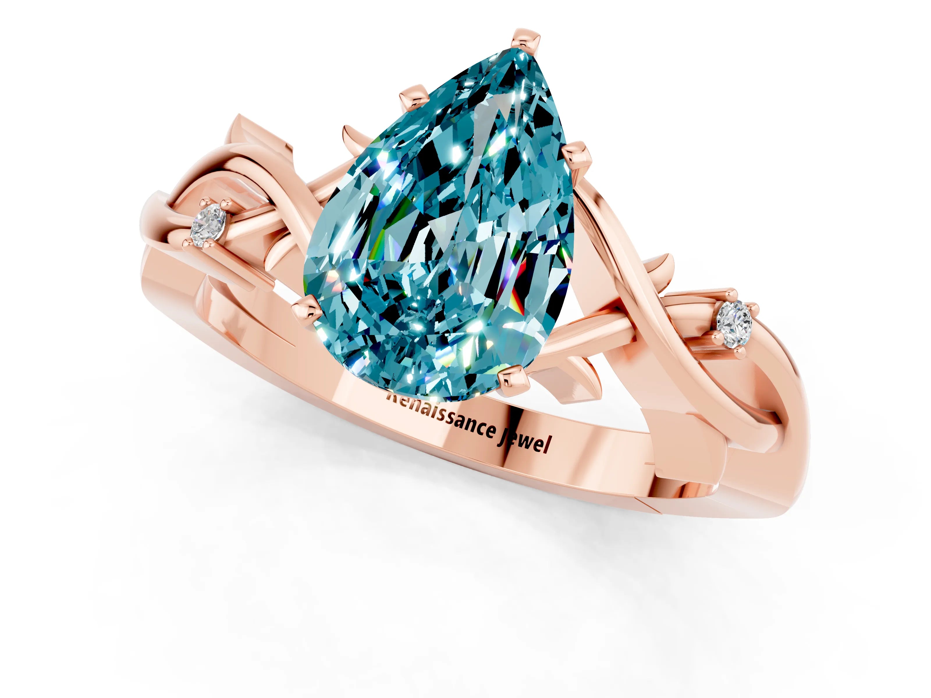 Rose gold Pear Cut Blue Topaz Solitaire Ring with Twisted Band and Prong Setting_1