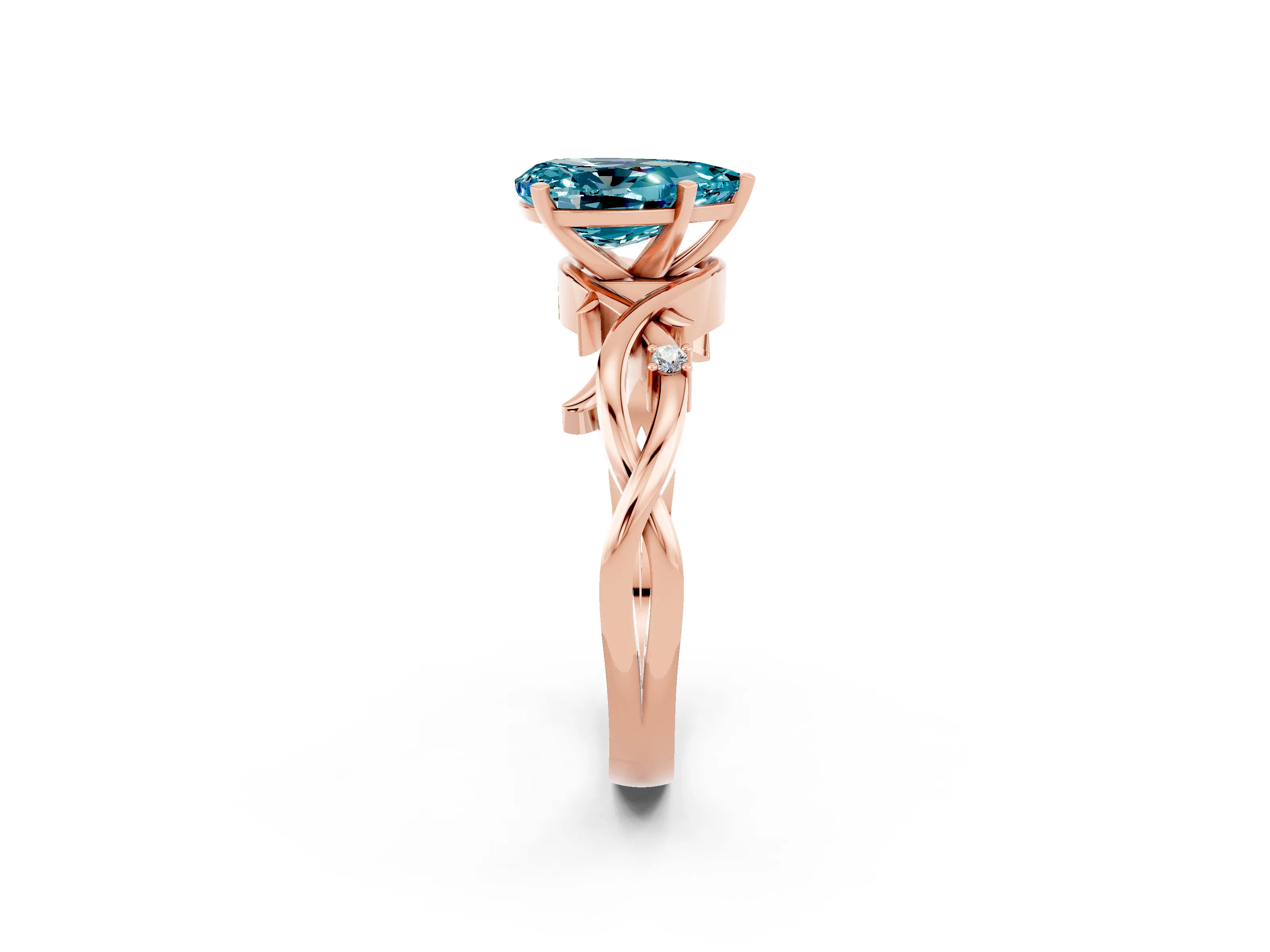 Rose gold Pear Cut Blue Topaz Solitaire Ring with Twisted Band and Prong Setting_2