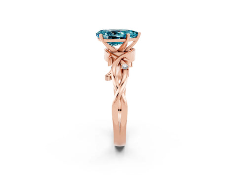 Rose gold Pear Cut Blue Topaz Solitaire Ring with Twisted Band and Prong Setting_2