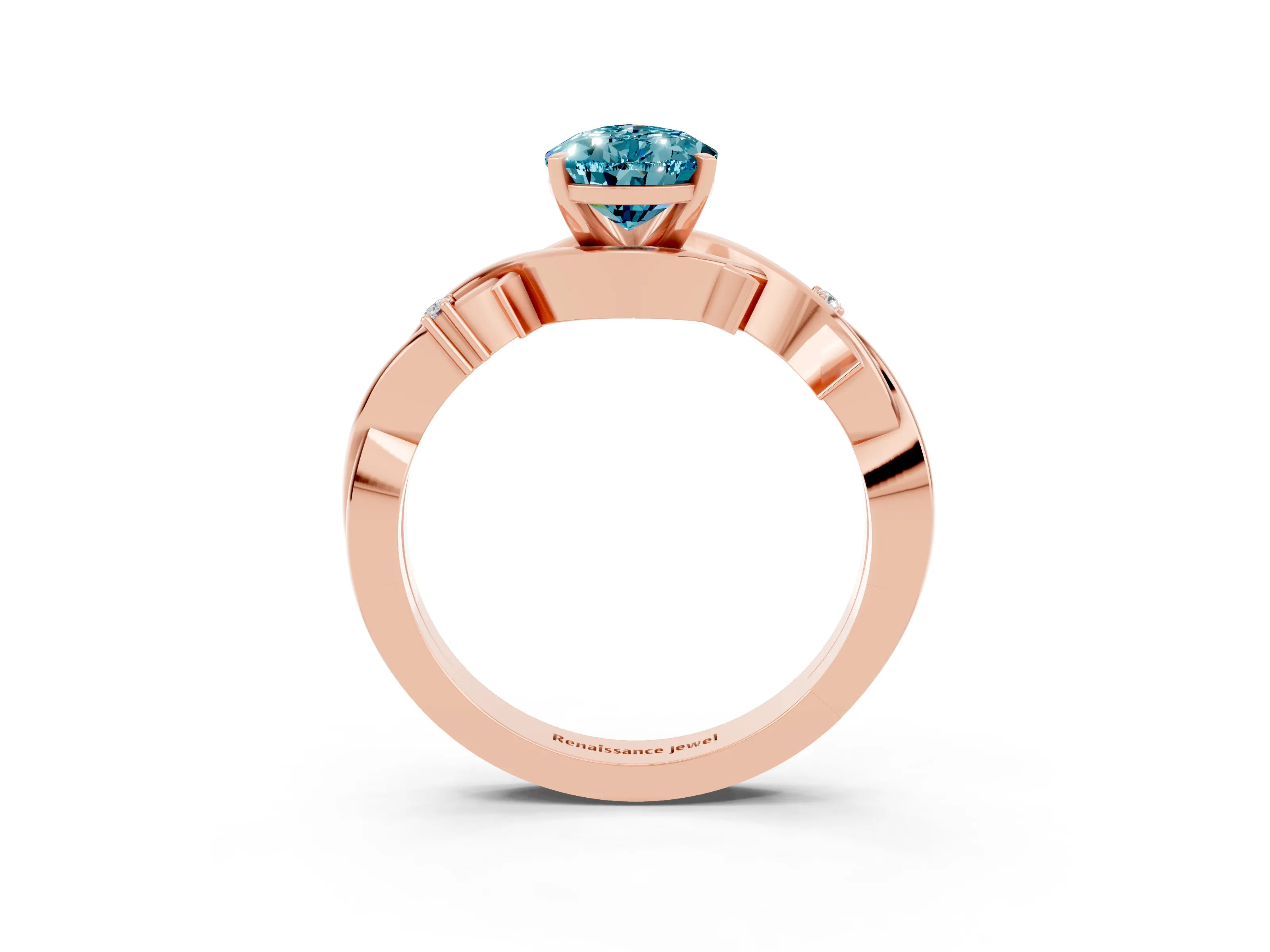 Rose gold Pear Cut Blue Topaz Solitaire Ring with Twisted Band and Prong Setting_3
