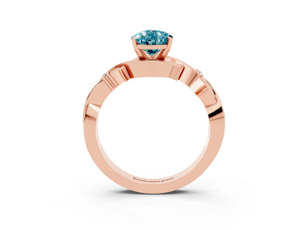 Rose gold Pear Cut Blue Topaz Solitaire Ring with Twisted Band and Prong Setting