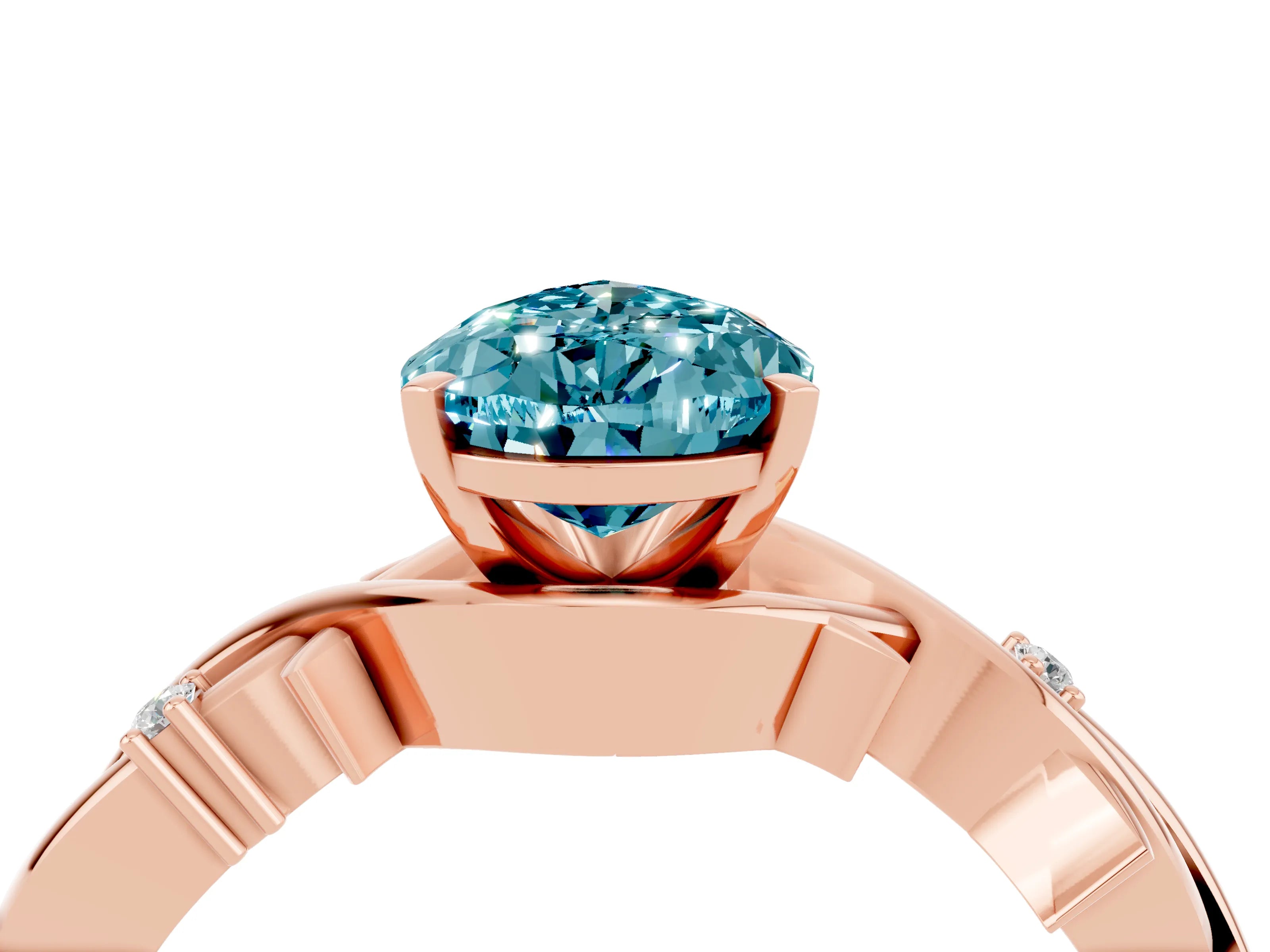 Rose gold Pear Cut Blue Topaz Solitaire Ring with Twisted Band and Prong Setting_4
