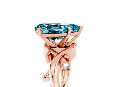 Rose gold Pear Cut Blue Topaz Solitaire Ring with Twisted Band and Prong Setting_5
