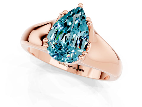 Rose gold Pear Cut Blue Topaz Solitaire Ring with Wide Band and Prong Setting_1