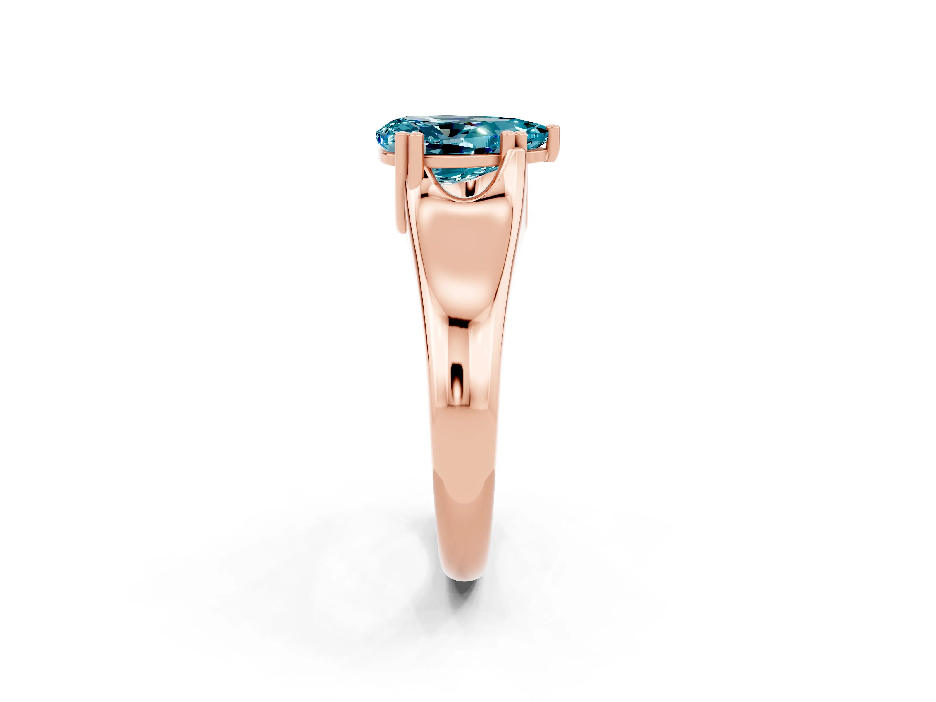 Rose gold Pear Cut Blue Topaz Solitaire Ring with Wide Band and Prong Setting_2