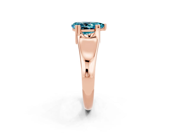 Rose gold Pear Cut Blue Topaz Solitaire Ring with Wide Band and Prong Setting
